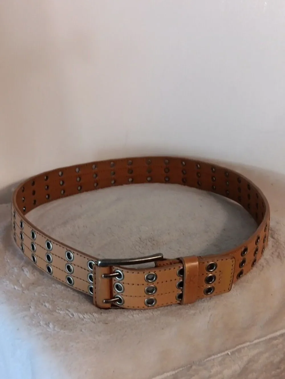 Calvin Klein Tan Double-Row Eyelet Leather Belt